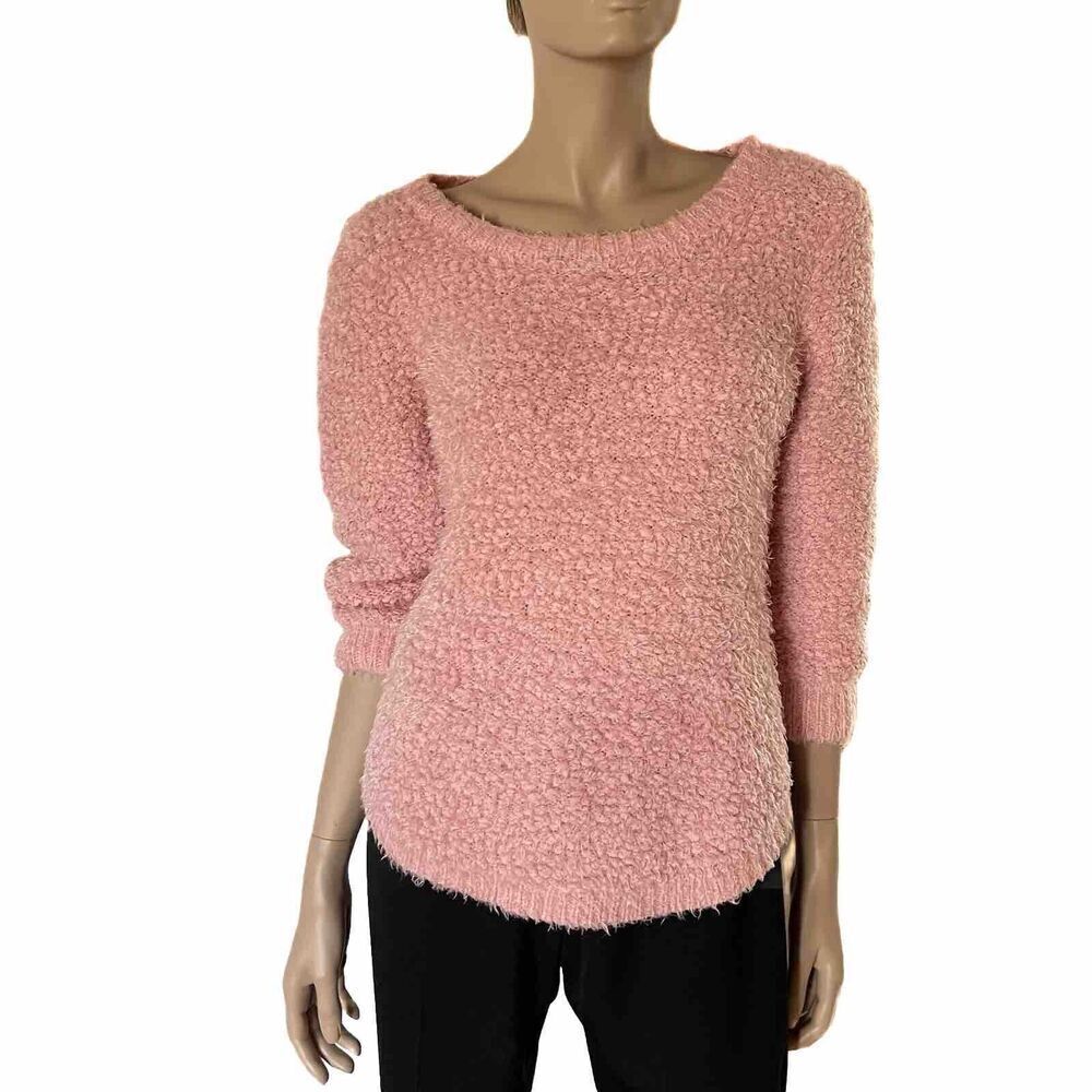 John Paul Richard Pink Sweater Eyelash Size Large Boucle Popcorn JPR Hi-Low - Picture 2 of 7